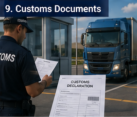 Șofer de camion prezentând documente vamale la punctul de control la frontieră în Europa